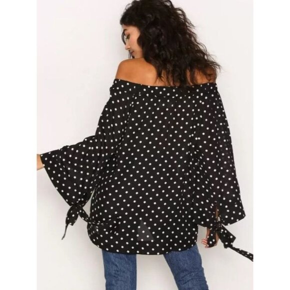One Teaspoon Women's Black Bonnie Ace Polka Dot Off-the-shoulder Top Size XS - Picture 3 of 16